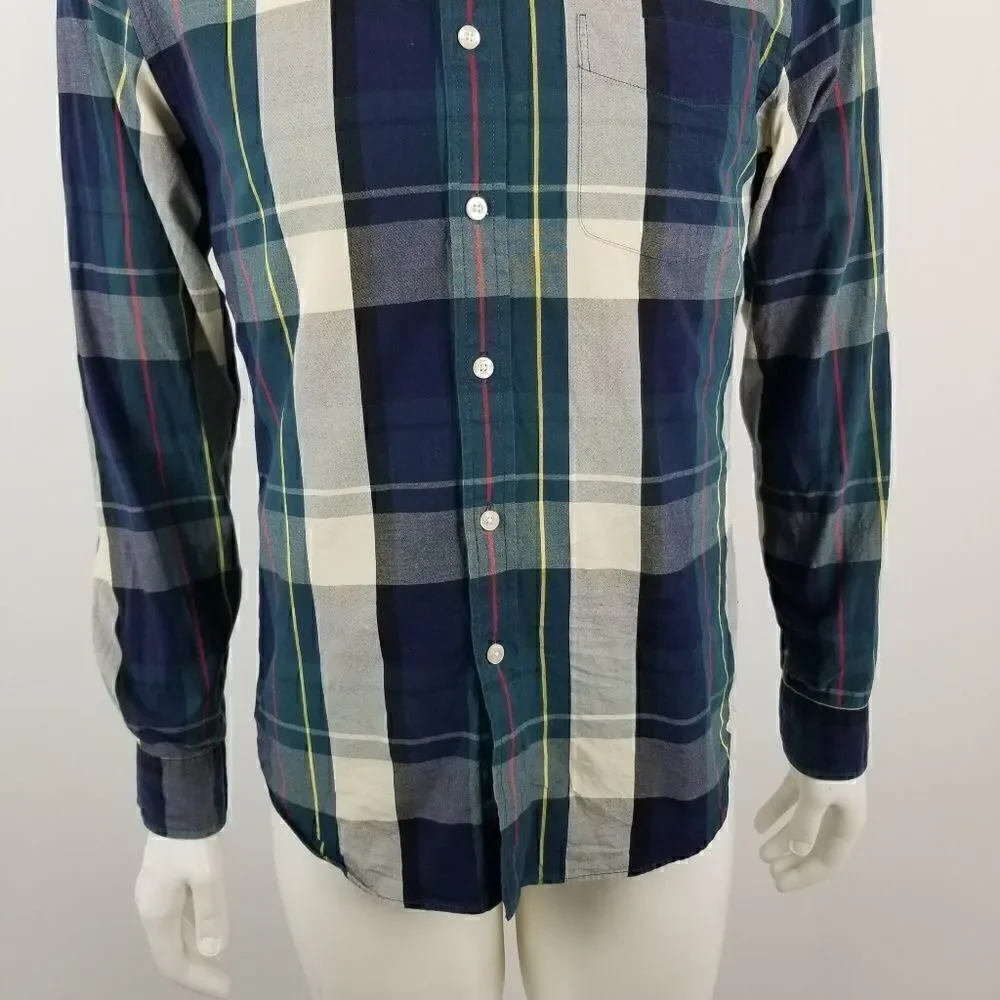 J. Crew Mens Blue Green Sunwashed Oxford Button Down Shirt in Plaid Size Small